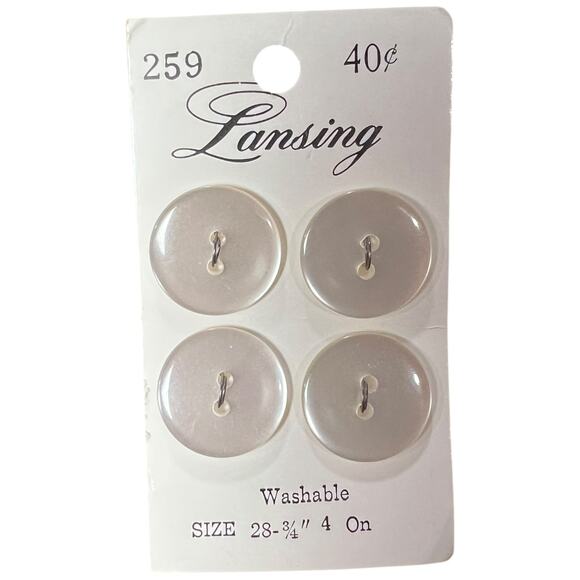 Vintage Lansing White Pearl Buttons 4 Count Iowa NOS Sewing Craft - Picture 1 of 4